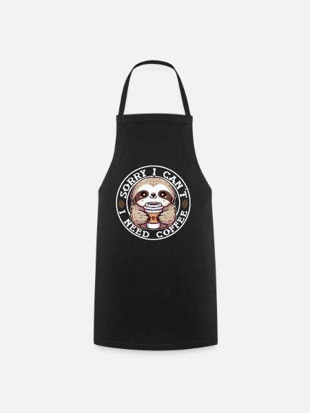 Faultier Süßer Runder Kaffee - Kochschürze - Schwarz