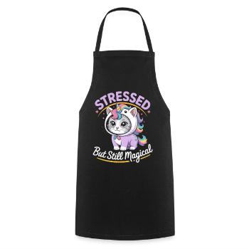 Stressed but still Magical - Funny Cat Unicorn - Cooking Apron - black - Front - AI Model Male 185 dark (185cm)
