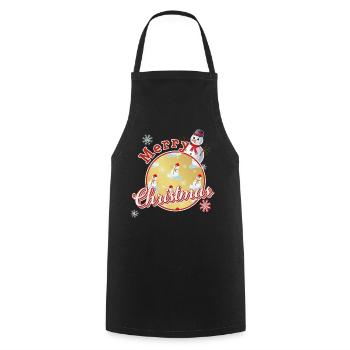 Merry Christmas English with Snowmen - Cooking Apron - black - Front - AI Model Male 185 dark (185cm)