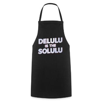 Delulu Is The Solulu 3D Silber Typografie - Kochschürze - Schwarz - Vorne - AI Model Male 185 dark (185cm)