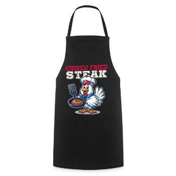 Fried Chicken Steak Cartoon - Cooking Apron - black - Front - AI Model Male 185 dark (185cm)
