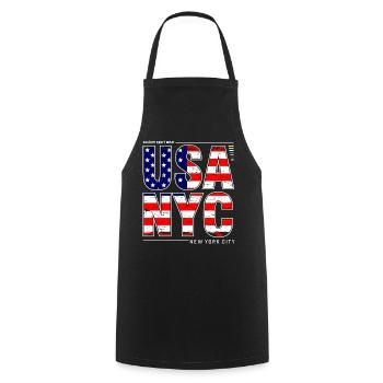 USA NYC Flagge Schriftzug Grafiken - Kochschürze - Schwarz - Vorne - AI Model Male 185 dark (185cm)