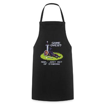 No Game Over | Only Stamina Empty - RPG Vibe - Cooking Apron - black - Front - AI Model Male 185 dark (185cm)