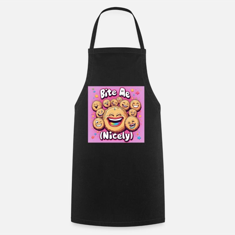 Bite Me Nicely Cookies Laugh Design - Cooking Apron - black