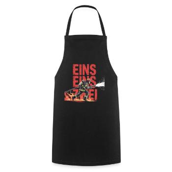Dicton des pompiers – Le héros de l’appel d’urgence 112 en action - Tablier de cuisine - noir - Devant - AI Model Male 185 dark (185cm)