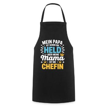 Mein Papa ist Held – aber Mama ist die Chefin - Cooking Apron - black - Front - AI Model Male 185 dark (185cm)