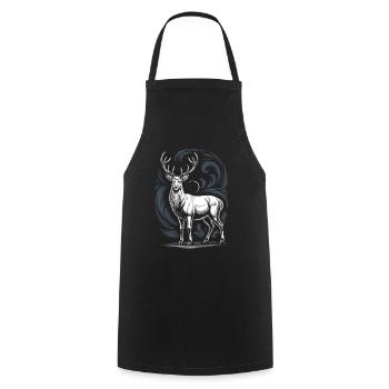 White Deer with Antlers Moon and Forest Ornament - Cooking Apron - black - Front - AI Model Male 185 dark (185cm)