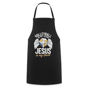 Volleyball & Jesus – Cross with Wings Design - Cooking Apron - black - Front - AI Model Male 185 dark (185cm)