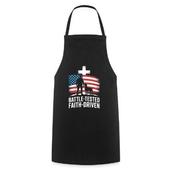 Battle Tested Faith Driven Soldier Dog Cross USA - Cooking Apron - black - Front - AI Model Male 185 dark (185cm)