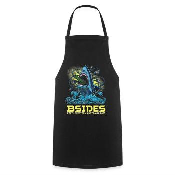 Shark Beat BSIDES Perth 2025 - Cooking Apron - black - Front - AI Model Male 185 dark (185cm)
