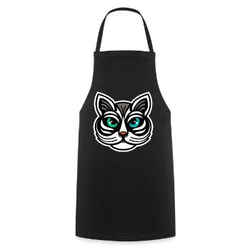 Whimsical Odd-Eyed Cat Cartoon Design - Cooking Apron - black - Front - AI Model Male 185 dark (185cm)