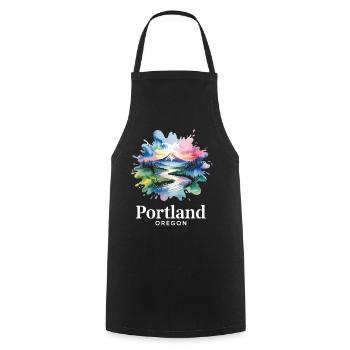 Portland, Oregon: Bunte Naturlandschaft - Kochschürze - Schwarz - Vorne - AI Model Male 185 dark (185cm)
