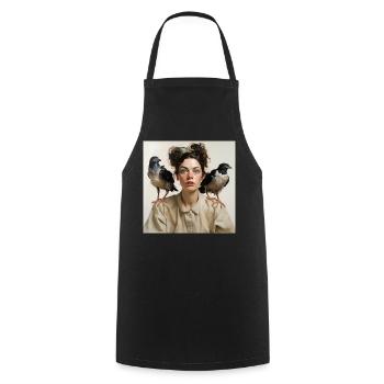 Young Woman Two Crow Birds Shoulders Portrait - Cooking Apron - black - Front - AI Model Male 185 dark (185cm)