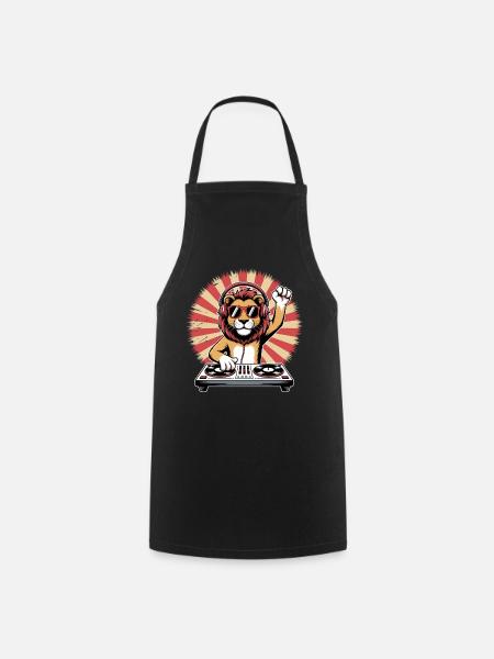 Lion DJ avec casque - Tablier de cuisine - noir