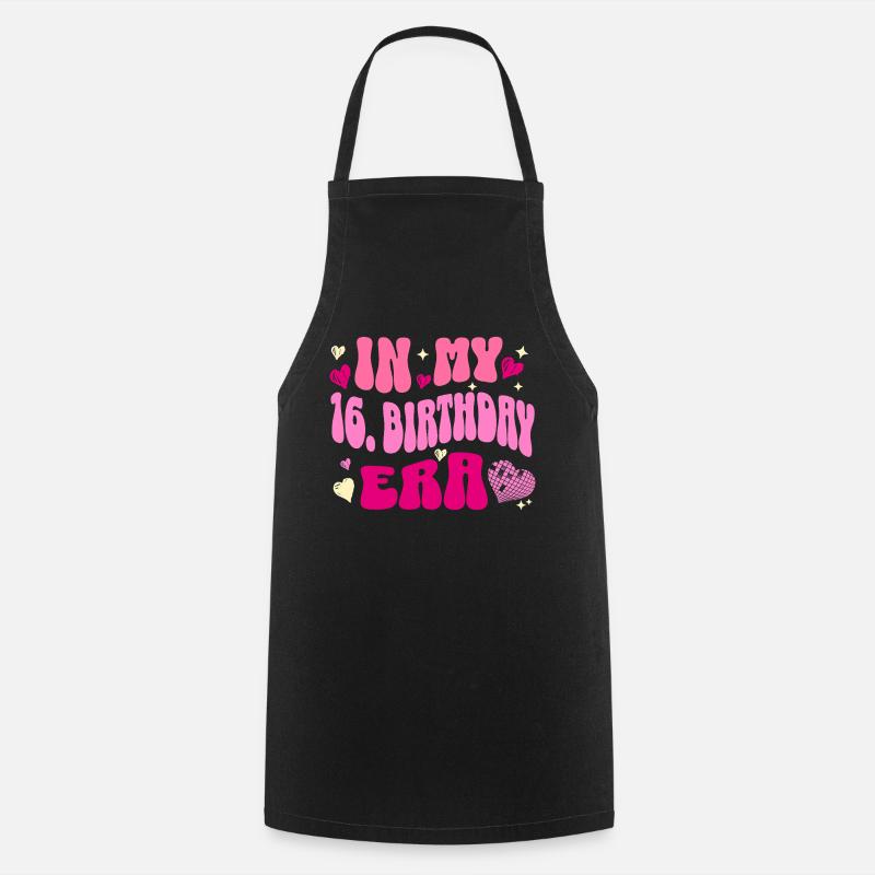Dans mon 16e anniversaire ère coeur rétro design - Tablier de cuisine - noir