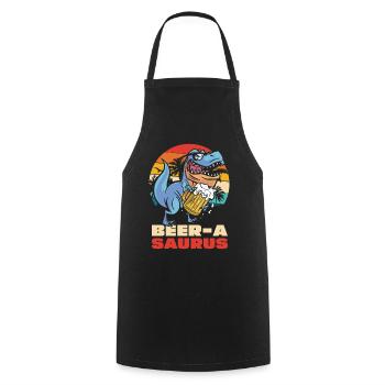 BeerA Saurus Dino mit Bierkrug - Kochschürze - Schwarz - Vorne - AI Model Male 185 dark (185cm)