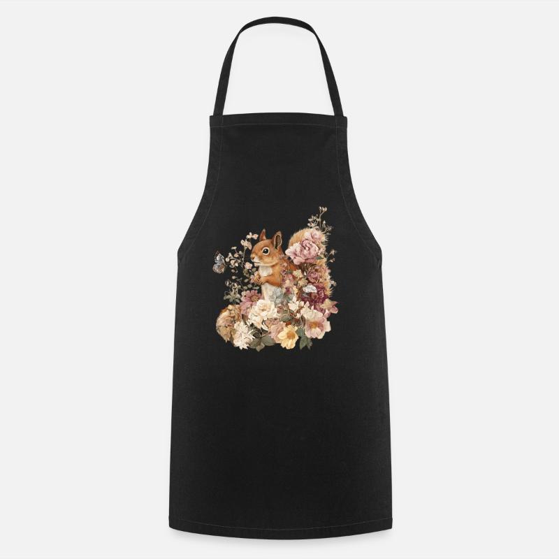Eichhörnchen, Tier, Blumen, Schmetterlinge - Kochschürze - Schwarz