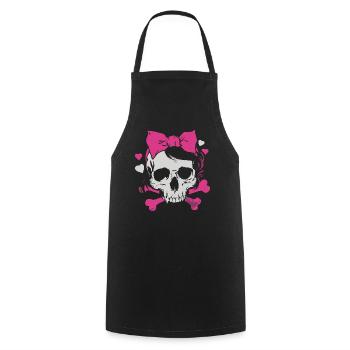 Pink Skull mit Zöpfen und Schleifen - Kochschürze - Schwarz - Vorne - AI Model Male 185 dark (185cm)