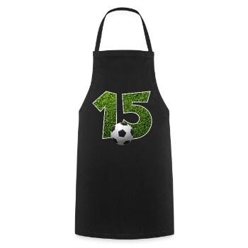 NR. 15 NUMMER 15 FUßBALL 15. GEBURTSTAG - Kochschürze - Schwarz - Vorne - AI Model Male 185 dark (185cm)