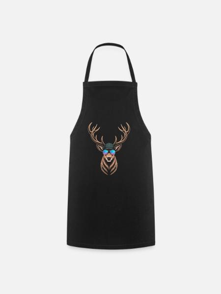Cooler Hirsch mit Geweih - Kochschürze - Schwarz