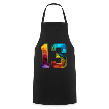 NON. 13 NUMÉRO 13 COLLÈGE 13E ANNIVERSAIRE - Tablier de cuisine - noir - Devant - AI Model Male 185 dark (185cm)
