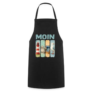 Moin Leuchtturm Robbe Strandkorb Möwe Küste - Kochschürze - Schwarz - Vorne - AI Model Male 185 dark (185cm)