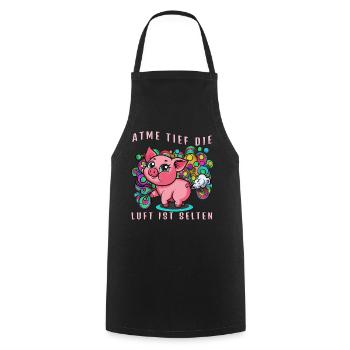 Pink Pig with Colorful Balloons (Furtz) - Cooking Apron - black - Front - AI Model Male 185 dark (185cm)