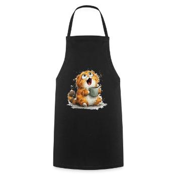 Cat Coffee: Googly Eyes Latte - Cooking Apron - black - Front - AI Model Male 185 dark (185cm)