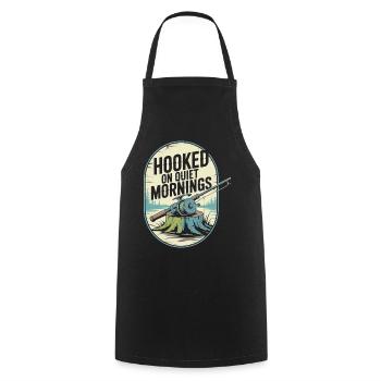  Hooked on Quiet Mornings Fishing Enthusiast - Cooking Apron - black - Front - AI Model Male 185 dark (185cm)