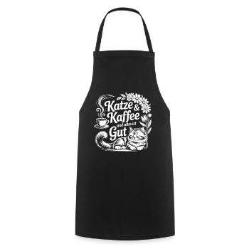 Le chat et le café – Tout va bien - Tablier de cuisine - noir - Devant - AI Model Male 185 dark (185cm)