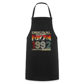 33ème Anniversaire Original Novembre Millésime 1992 - Tablier de cuisine - noir - Devant - AI Model Male 185 dark (185cm)