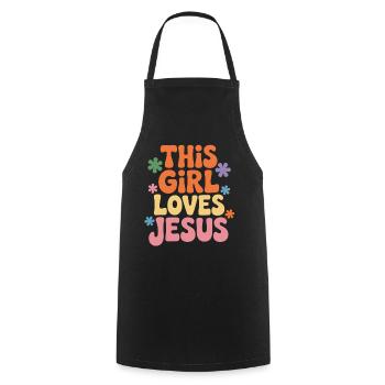 Cette fille aime Jésus – Rétro coloré - Tablier de cuisine - noir - Devant - AI Model Male 185 dark (185cm)