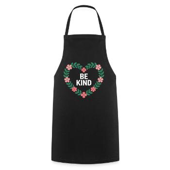 Be Kind Blütenherz Motiv - Kochschürze - Schwarz - Vorne - AI Model Male 185 dark (185cm)
