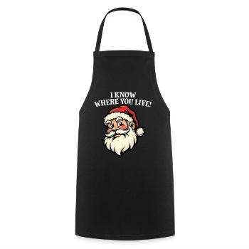 Je sais où tu habites - Père Noël - Tablier de cuisine - noir - Devant - AI Model Male 185 dark (185cm)