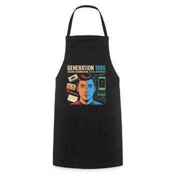 Generation 1995 Retro Tech Doppelporträt - Kochschürze - Schwarz - Vorne - AI Model Male 185 dark (185cm)