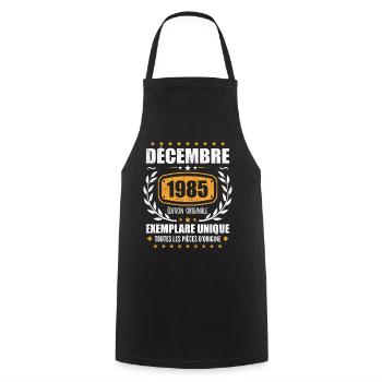 Décembre 1985 Anniversaire - Nées En Décembre 1985 - Tablier de cuisine - noir - Devant - AI Model Male 185 dark (185cm)