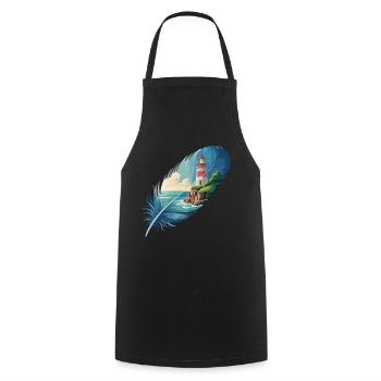 Phare en peinture de paysage de plumes - Tablier de cuisine - noir - Devant - AI Model Male 185 dark (185cm)