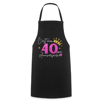 40 Ans Cadeau 40 ème Anniversaire Femme  - Tablier de cuisine - noir - Devant - AI Model Male 185 dark (185cm)