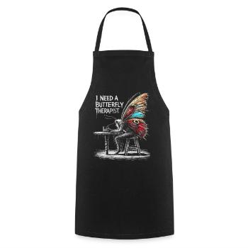 Butterfly Therapist Funny Moth Bar Art Tee - Cooking Apron - black - Front - AI Model Male 185 dark (185cm)