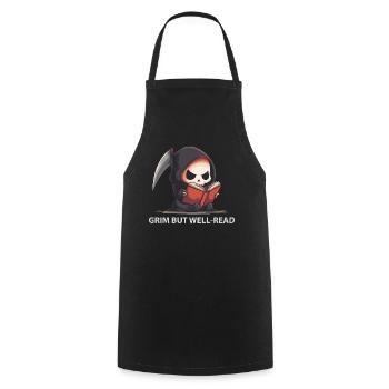 Lesender Reaper – Dark Cute Humor - Kochschürze - Schwarz - Vorne - AI Model Male 185 dark (185cm)