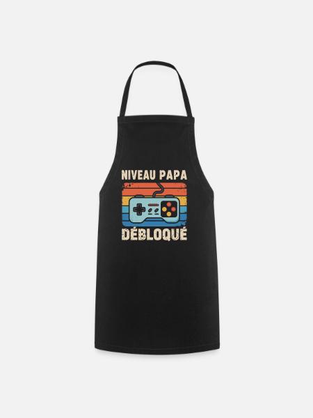 Niveau Papa Débloqué – Cadeau Futur Papa Gamer - Tablier de cuisine - noir