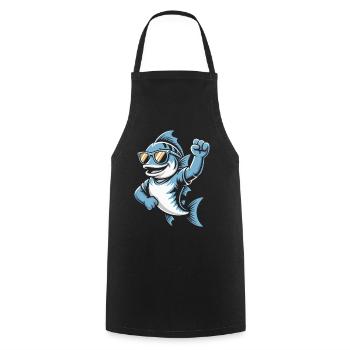 Shark with sunglasses cheering - Cooking Apron - black - Front - AI Model Male 185 dark (185cm)