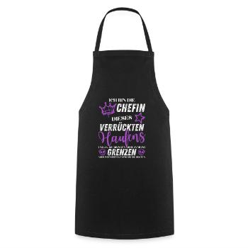 Chefin Chaos Crew – Frauenpower Sprüche - Kochschürze - Schwarz - Vorne - AI Model Male 185 dark (185cm)