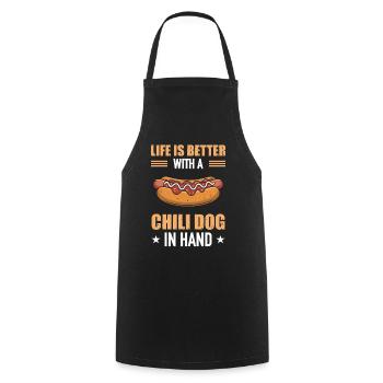 Life Is Better With A Chili Dog In Hand - Cooking Apron - black - Front - AI Model Male 185 dark (185cm)