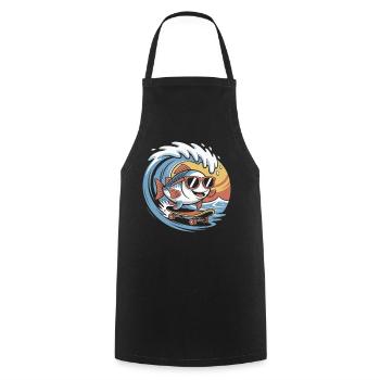Poisson surfeur avec des lunettes de soleil - Tablier de cuisine - noir - Devant - AI Model Male 185 dark (185cm)