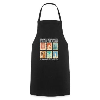 Stamp Collection Philatelist Stamps - Cooking Apron - black - Front - AI Model Male 185 dark (185cm)
