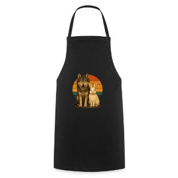 Wolf Kaninchen Retro Tierfreunde - Kochschürze - Schwarz - Vorne - AI Model Male 185 dark (185cm)