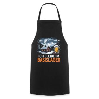 Je loge au camp de base - une cabane et une bière dans le - Tablier de cuisine - noir - Devant - AI Model Male 185 dark (185cm)