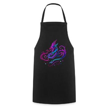 Mystischer Tribal-Drache in Neonfarben - Kochschürze - Schwarz - Vorne - AI Model Male 185 dark (185cm)