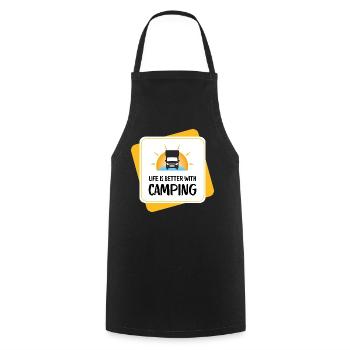 Life Is Better with Camping – Design - Cooking Apron - black - Front - AI Model Male 185 dark (185cm)